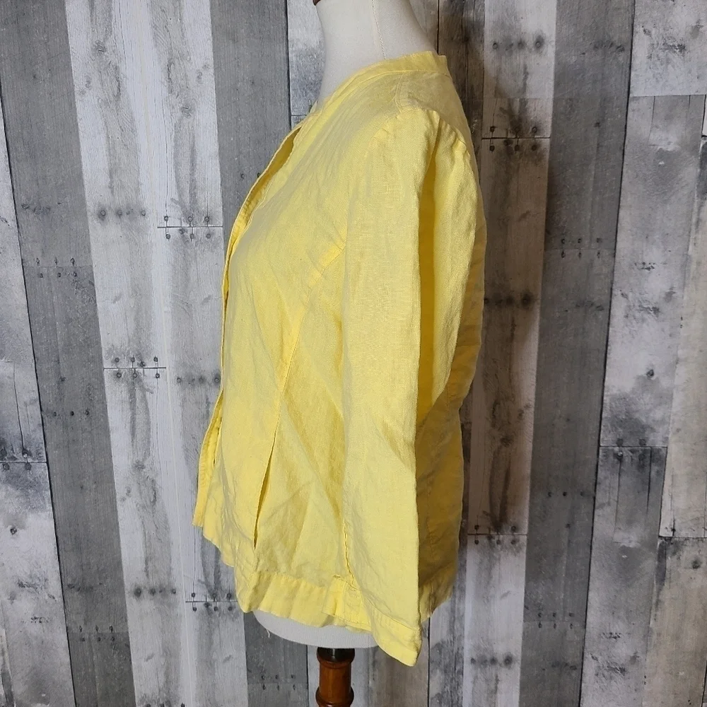 Eileen Fisher Medium Petite Pale Yellow Organic Linen Button Front Blouse - Picture 3 of 8